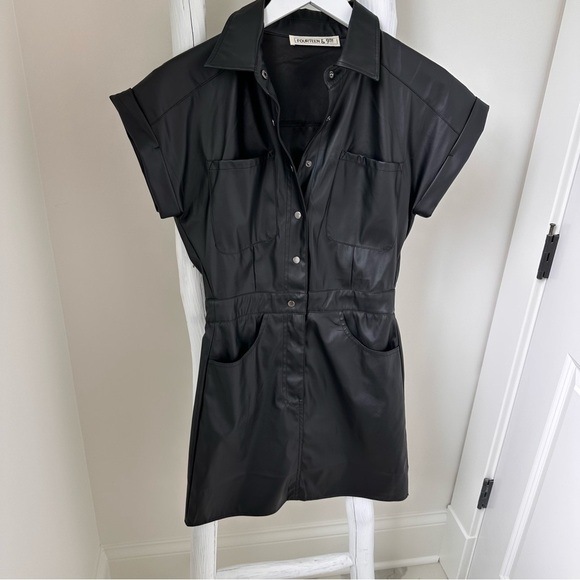Fourteen and 9th Women’s Black Faux Leather Short Sleeve Mini Dress SZ S - Picture 9 of 12